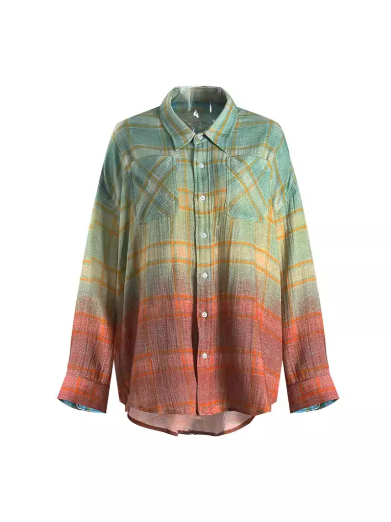 Gradient Color Women Shirt Blazer Full Sleeves Spring Summer Coat