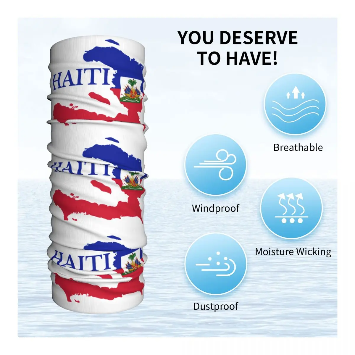Haiti Map Flag Bandana Neck Gaiter for Ski Cycling Men Women Wrap Scarf Balaclava Warmer