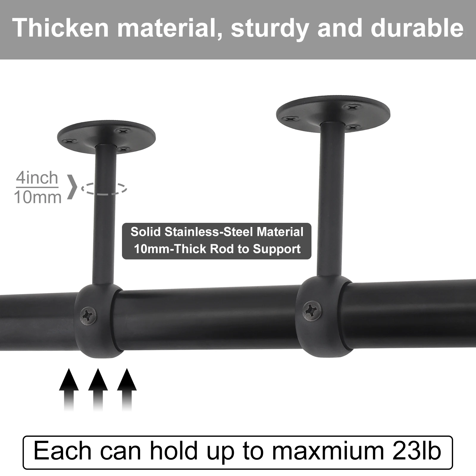 1 Piece Heavy Duty Stainless Steel Curtain Rod Bracket Ceiling Curtain Rod Holder for 1 Inch Drape Pole with Adjustable Screws