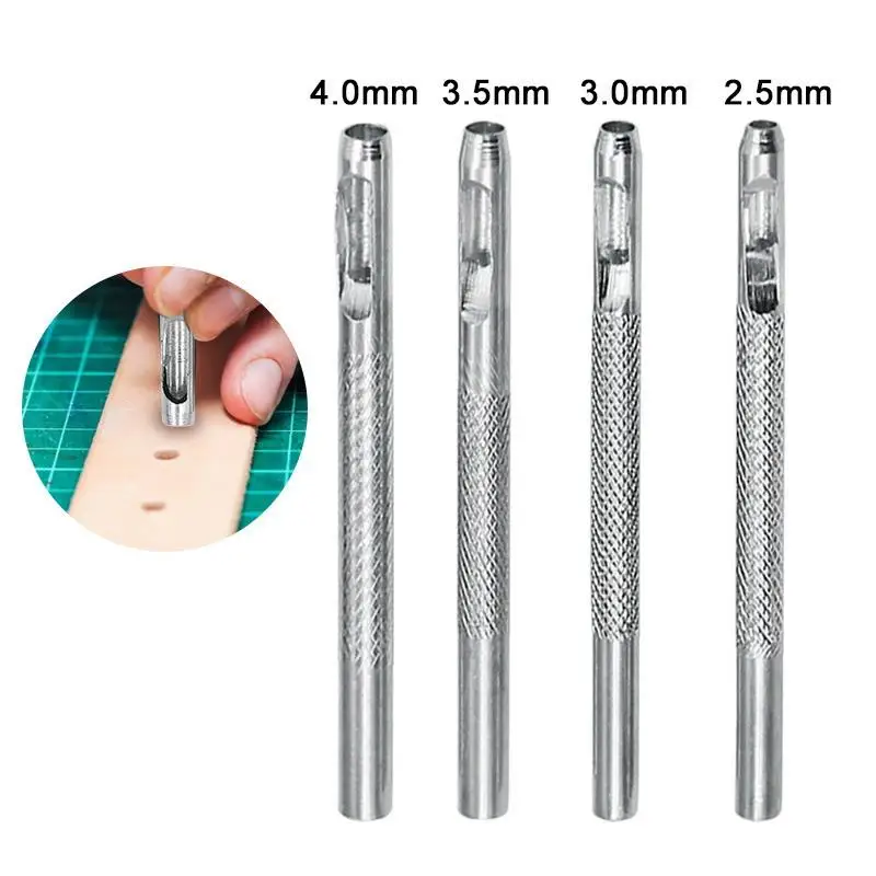 속이 빈 강철 원형 가죽 펀치 도구 세트 2.5/3/3.5/4mm, 아연 도금 벨트 및 ..