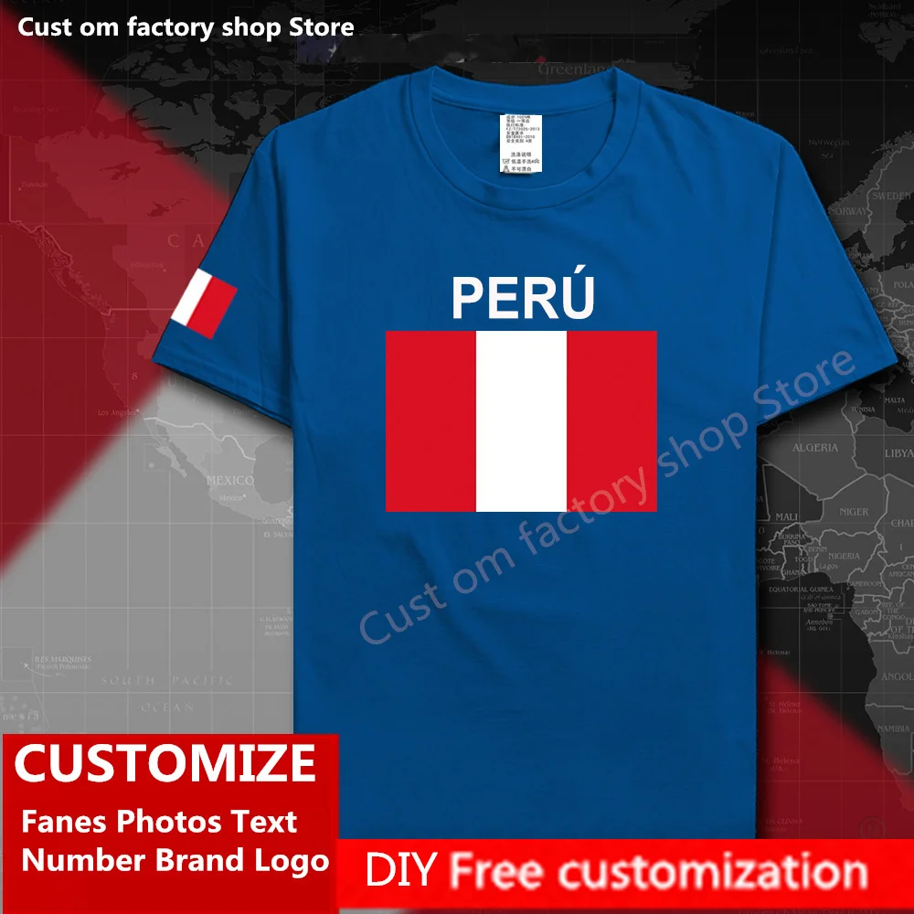 

PERU Peruvian Cotton T shirt Custom Jersey Fans DIY Name Number Brand LOGO High Street Fashion Hip Hop Loose Casual T-shirt