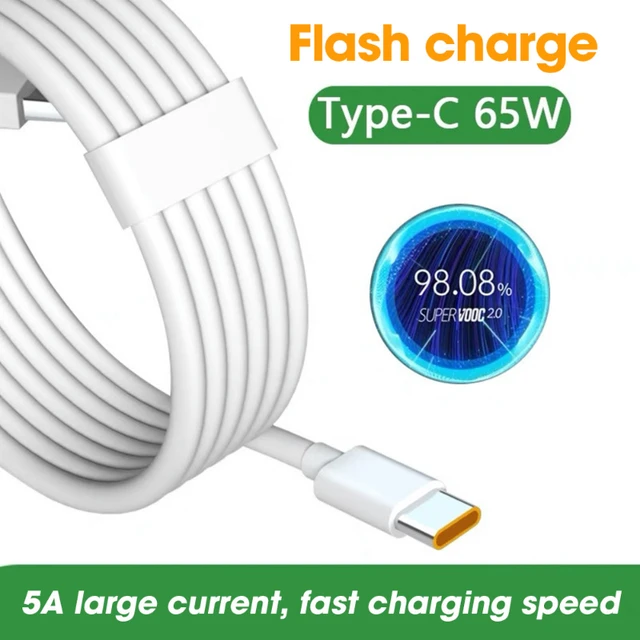 65W 5A USB Type C Cable Super Fast Charger Cables for OPPO Reno Xiaomi  Samsung Quick