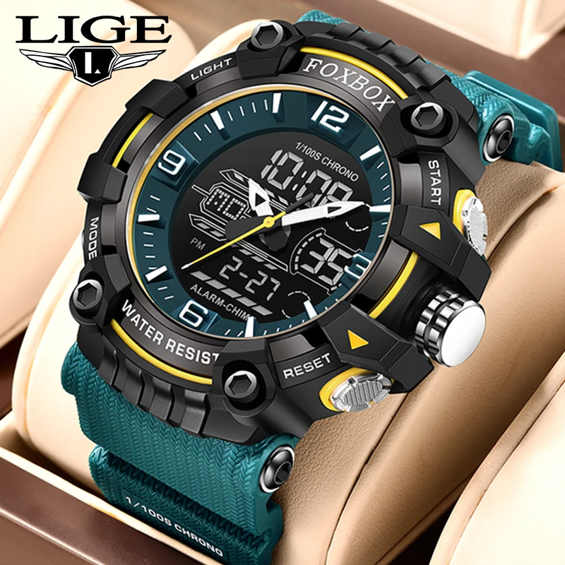 LIGE NEW Military Sport Watch for Men 30M Waterproof Dual Time Display Digital Watches Auto Date Quartz Wristwatch часы мужские