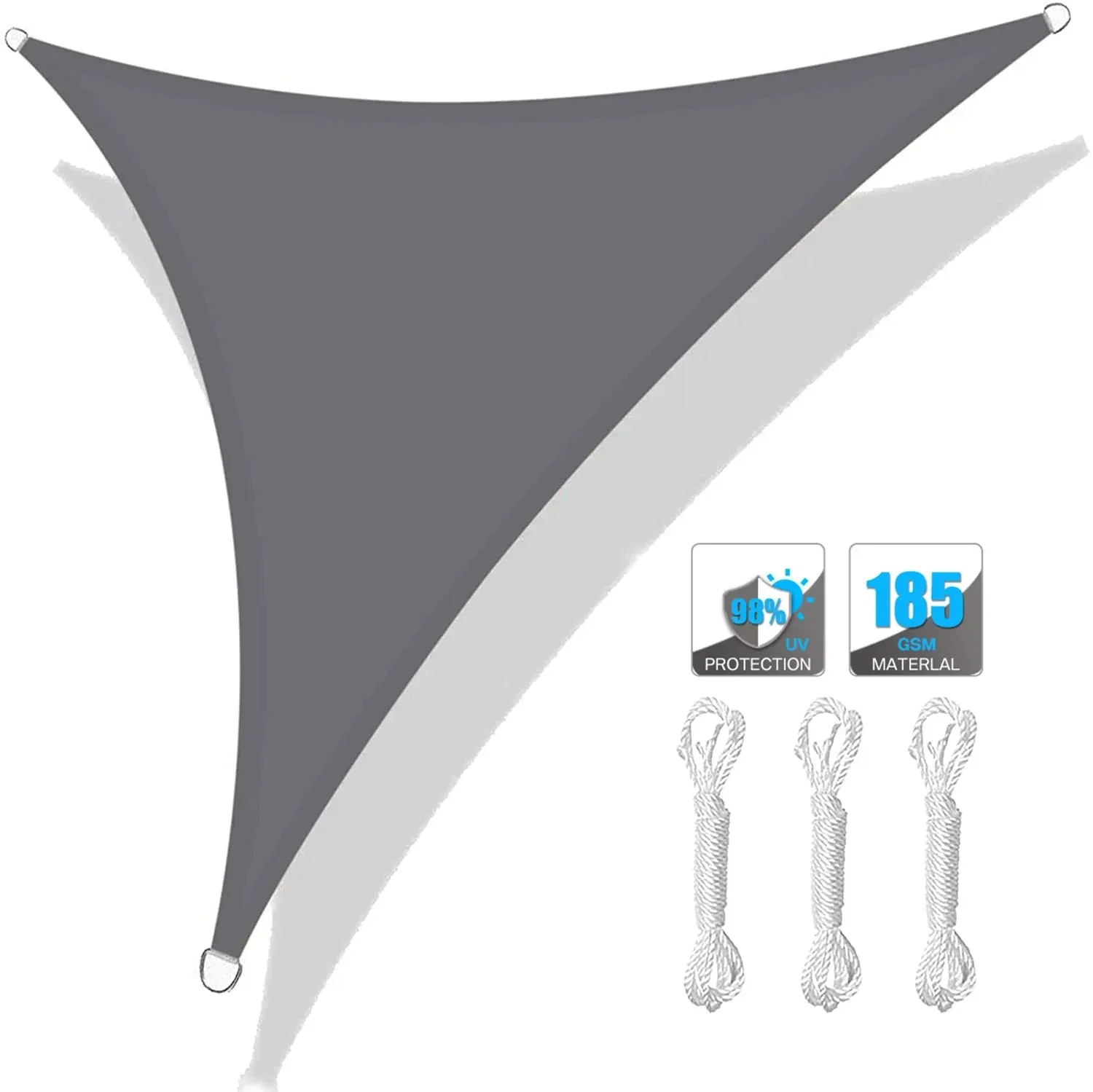 Waterproof Grey & Black Triangle Sun Shade Sail Canopy – 98% UV Block Outdoor Shelter