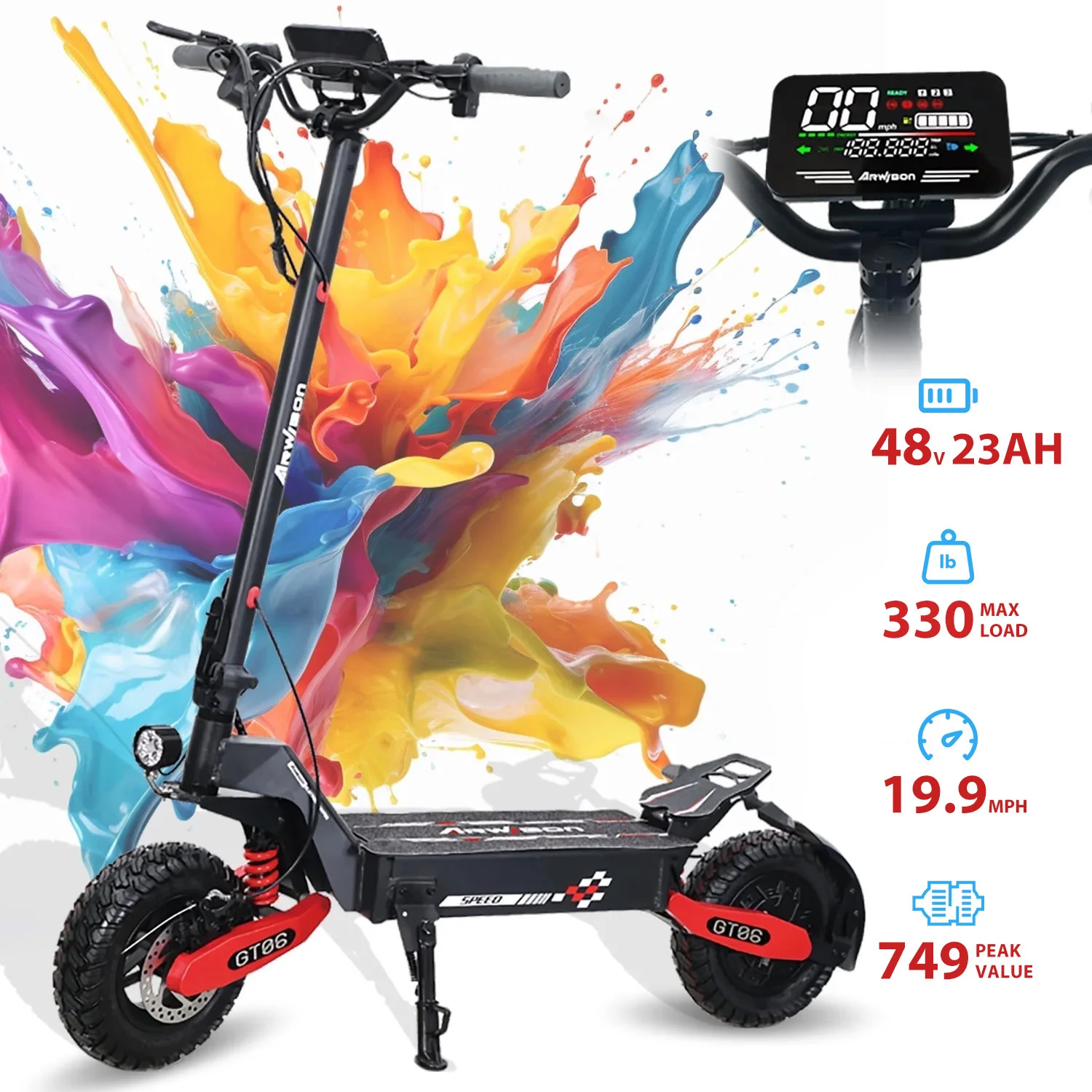 Adult electric scooter, electric commuting scooter, range of 28 miles, 1200W motor dual braking system and shock absorption 2