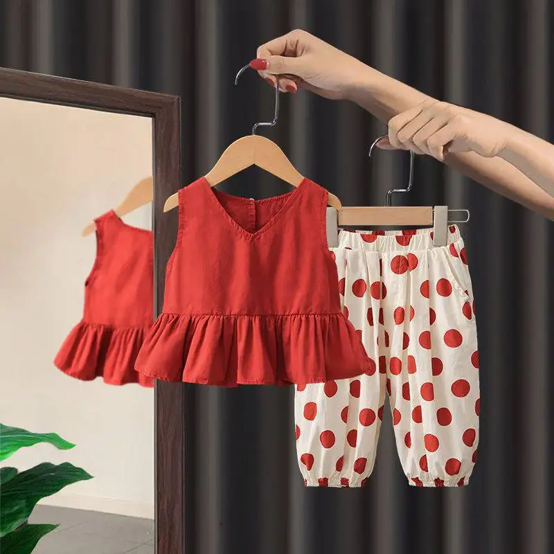 

LZH Girls Clothing 2023 Summer New Set Fashion Baby Girl Clothes Short-Sleeved+Pants 2Pcs Outfits 2-8 Years Children's Clothing