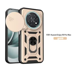 Durable Kickstand Armor Phone Case with Ring Holder and Lens Protection for Huawei Nova 15 Max (Gold)
