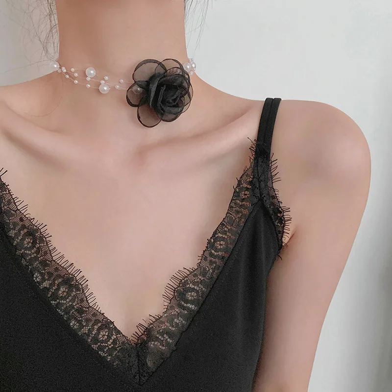 

Pearl Flower Necklace Choker Neck Accessories Necklace Women'S Clavicle Chain Jewelry Gift For Girls Women Girlfriends