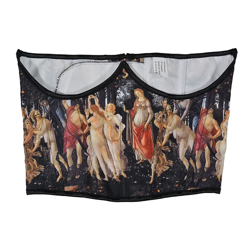 

Women's Digital Printed Summer Bustier Tube Tops Fishbone Underbust Corset