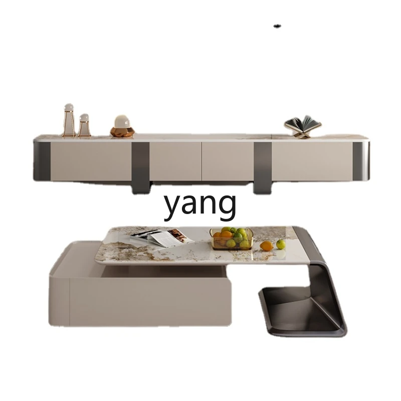 

Yjq Stone Plate Retractable Coffee Table TV Cabinet Combination Living Room Home Minimalist Coffee Table Modern Minimalist