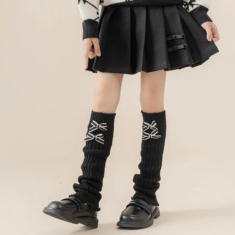 Children leg warmers children knee high socks 3-12 year sweet Korean calf sock for kids girl fashion bow solid color soft cotton autumn