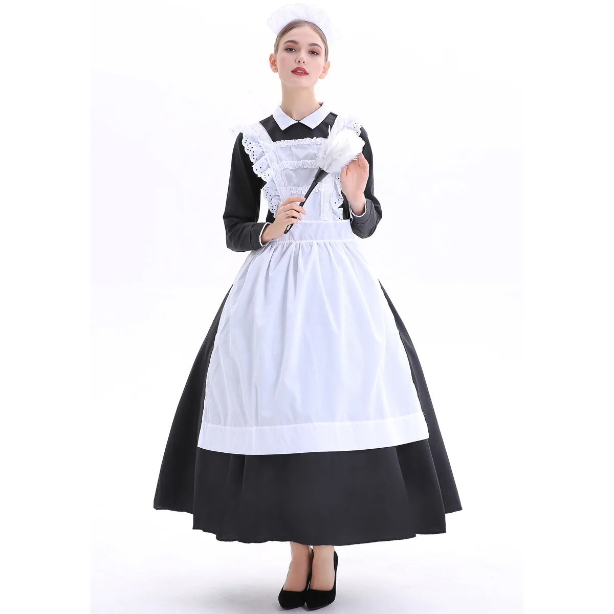 

Halloween Red Cross Maid Cosplay Costume Womens Vintage Black White Lolita Dress Carnival Role Play Party Adult Princess Costume