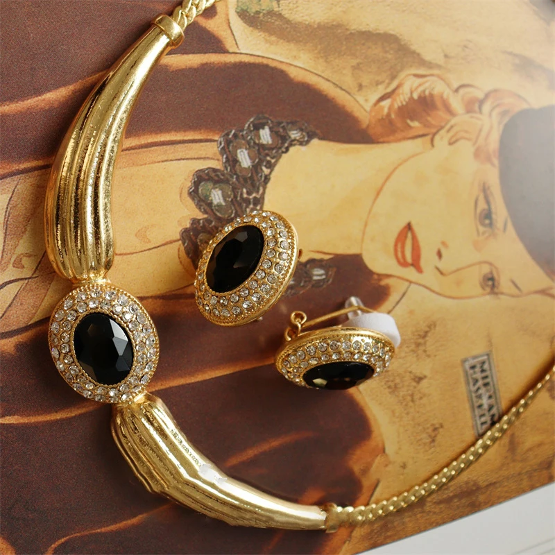 Vintage  Temperament Rhinestone necklaces Earrings for women's Girl party gift  Jewelry wholesale