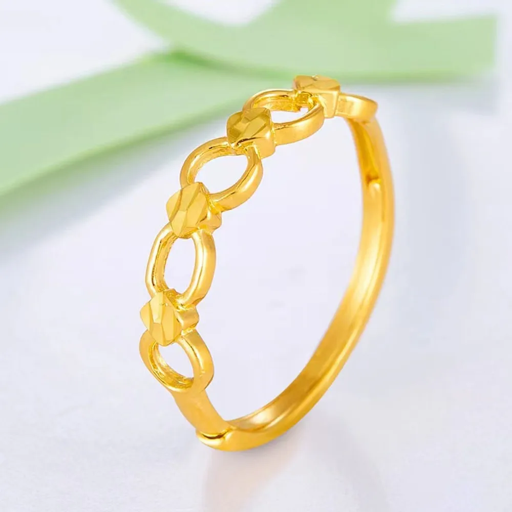 

1PCS Pure 999 24K Yellow Gold Band Women Lucky Round Circle Square Link Ring 1.78-1.85g