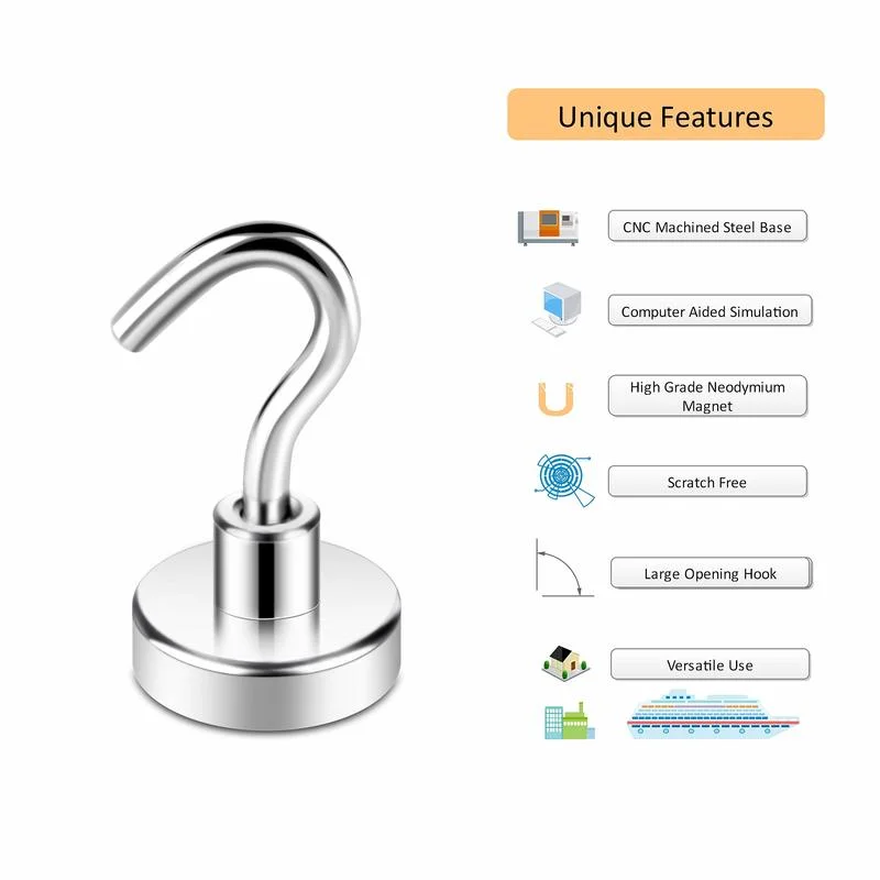 Neodymium Magnet Magnetic Hooks Heavy Duty Super Strong Magnets Round Refrigerator Magnets Hook Cruise Hook for Hanging 5 Pcs neodymium magnets,magnetic hooks,round magnets