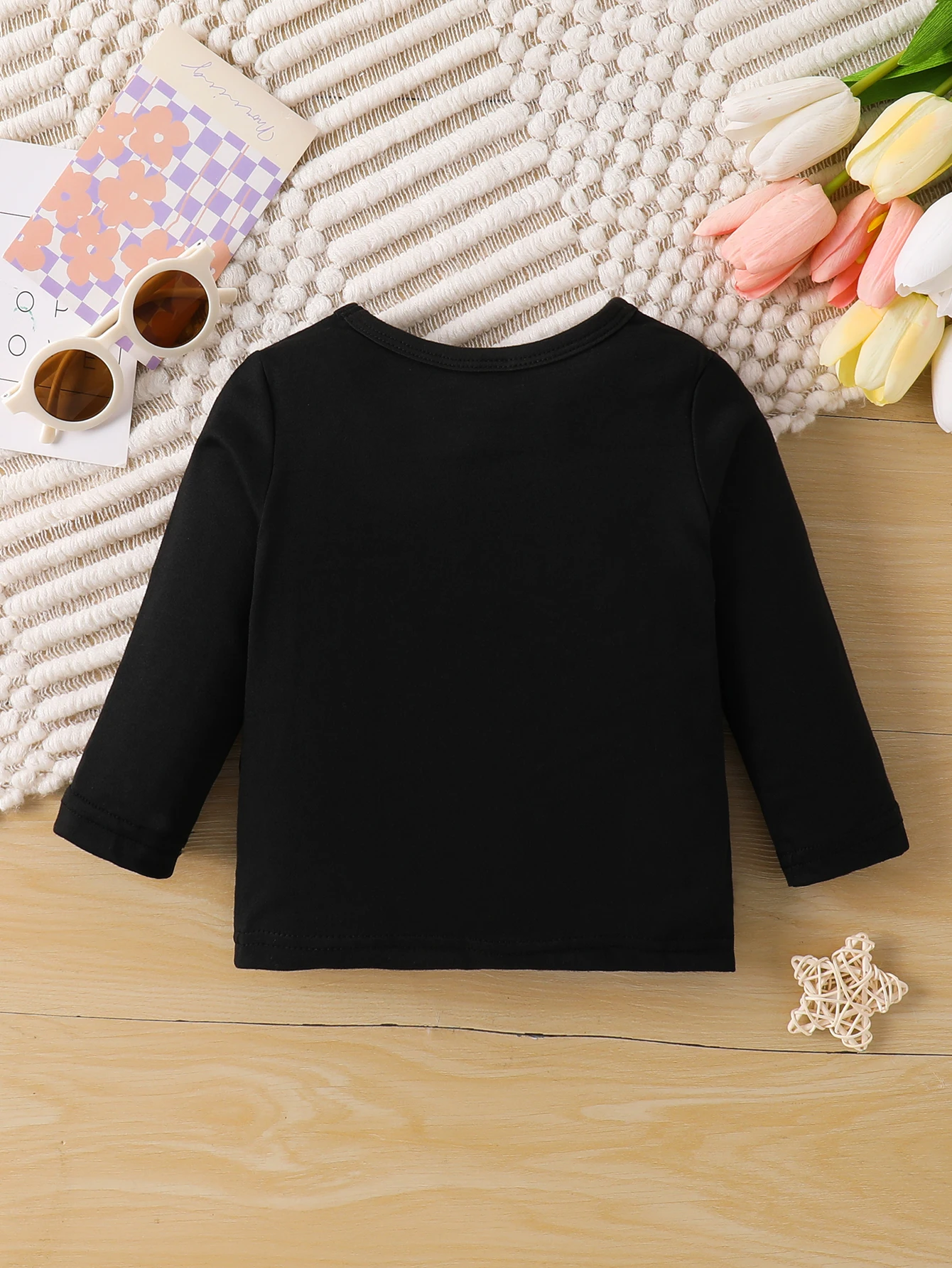 0-2 year old newborn baby boys and girls spring and autumn black letter printed long sleeved shirt
