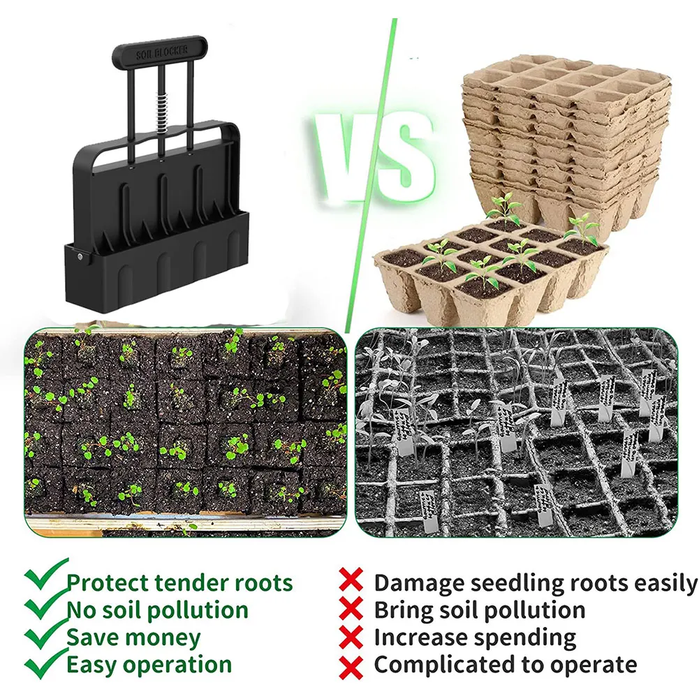 4 Cell Handheld Soil Blocker with Anti Slip Handle Manual Soil Block Maker Soil Cube Maker Ergonomic for Home Garden Lawn Farm 6