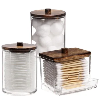 Bathroom Organizer Accessories Set Holder Storage with Clear Plastic Lids, Cotton Ball/Swabs Dispenser, Organizer Jar 1