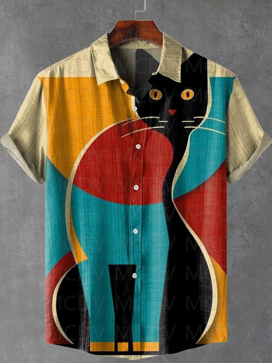 Cat Abstract Art Print T-shirt