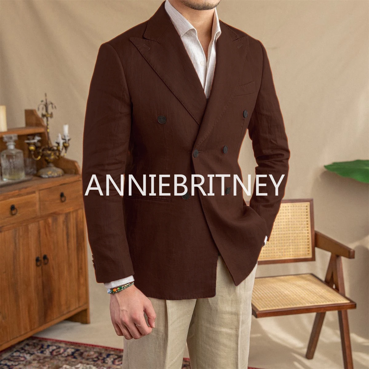 Casual Summer Linen Men Blazer Hombre Double Breasted High Quality Slim Fit Elegant Jacket Fashion Prom Jaqueta Masculina