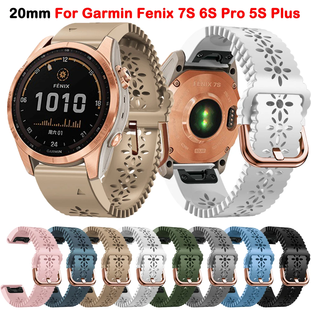 

Quick Release 20mm Smartwatch Band For Garmin Fenix 7S 6S Pro 5S Plus Straps Rose Gold Buckle Silicone Bracelet Wristband Correa