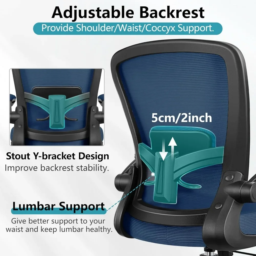 Office Chair, Ergonomic Desk Chair Breathable Mesh Chair with Adjustable High Back Lumbar Support Flip-up Armrests, Executive R
