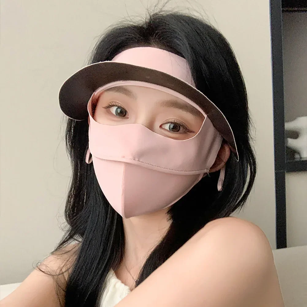 Full Face Sunscreen Mask with Large Vinyl Brim Outdoor Driving Riding UV Protection Eye Protection Ice Silk Facekini Sports Mask