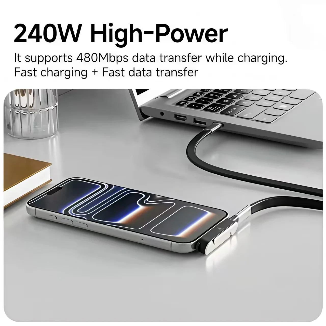 รูปสินค้า อะแดปเตอร์ชาร์จเร็ว USB-C พับได้ กำลังไฟ 240W พร้อมสายถอดได้