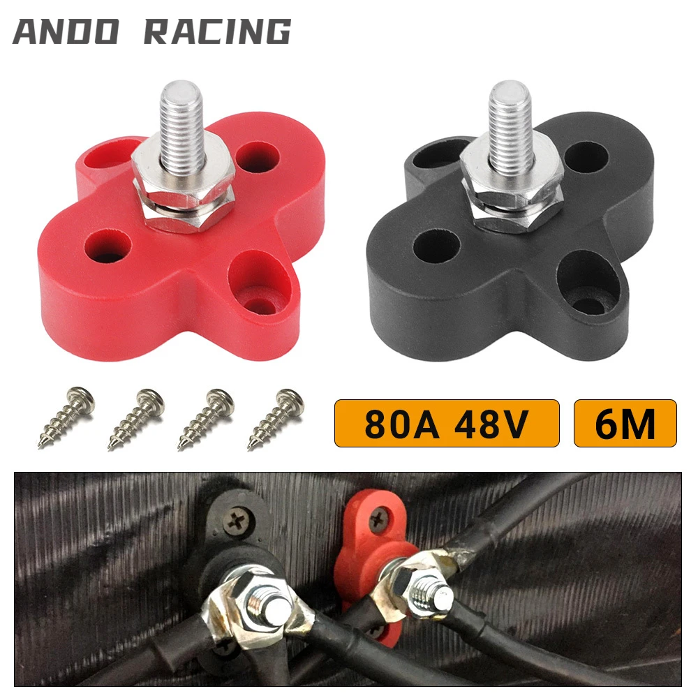 1/4'' M6 M8 M10 Terminal Block Stud M6 80A DC 48V Busbar Positive Negative Power Distribution Stud For Truck RV Ship Boat For Power Distribution Stud