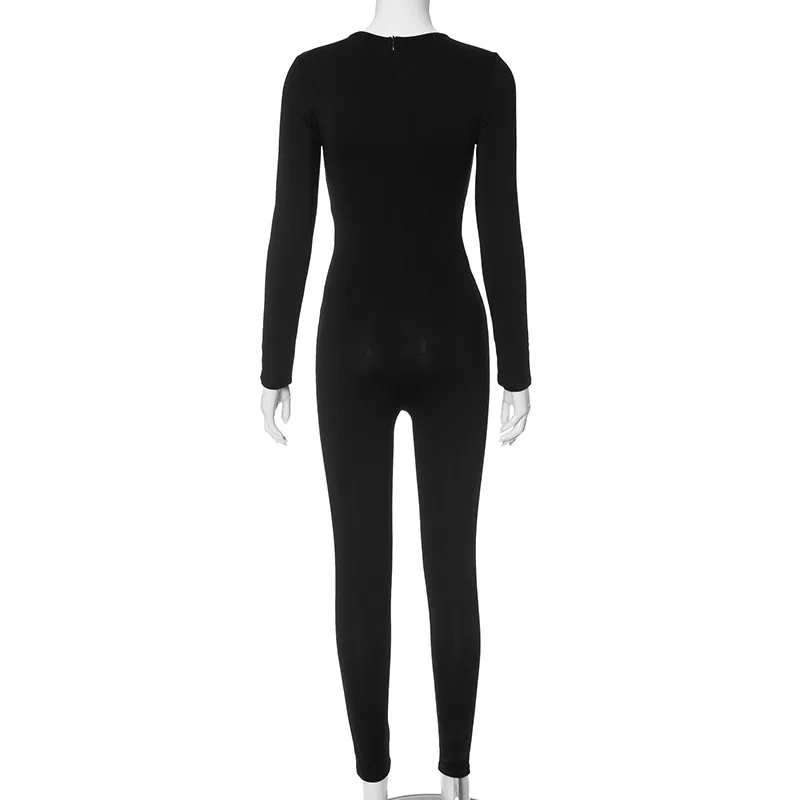 BKLD Clothes For Women 2023 Autumn Winter New Long Sleeve Bandage Hollow Out Sexy Y2k Streetwear Black Jumpsuit One Pieces
