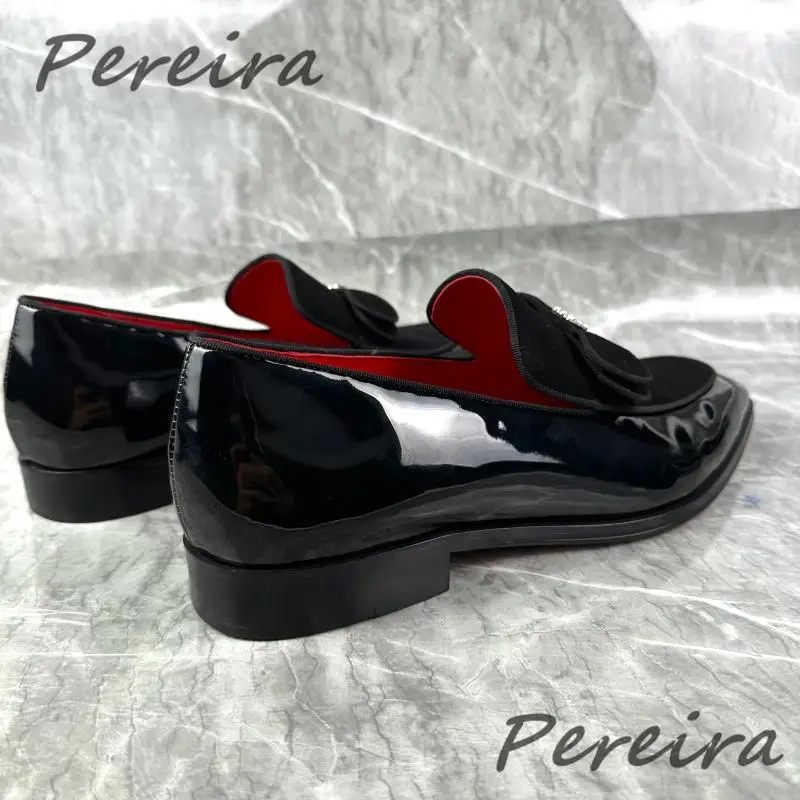 Bowknot Rhinestone Men Patent Leather Shoes British Style Black Luxury Formal Loafers High Quality Party Wedding Dress Shoes