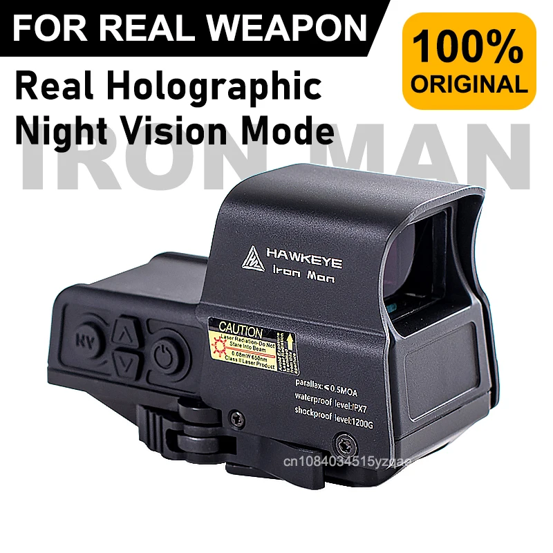 

HAWKEYE-IRON Holographic Red Dot Sight for Real Military 5.56/7.62 Rifle, Night Vision, 20mm Picatinny Rail, Automatic Shutdown