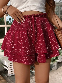 Gonna a doppio strato con stampa a pois nuova estate taglie forti 2025, cintura elasticizzata, orlo arricciato 1