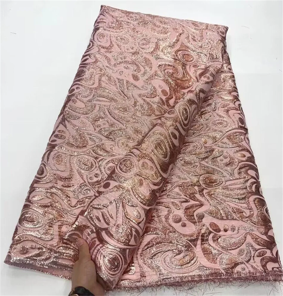 

African Brocade Jacquard Fabric Damask Gilding Lace Dress Material For Nigerian Party Floral Brocard Tissu 5Yard Africain DJB60