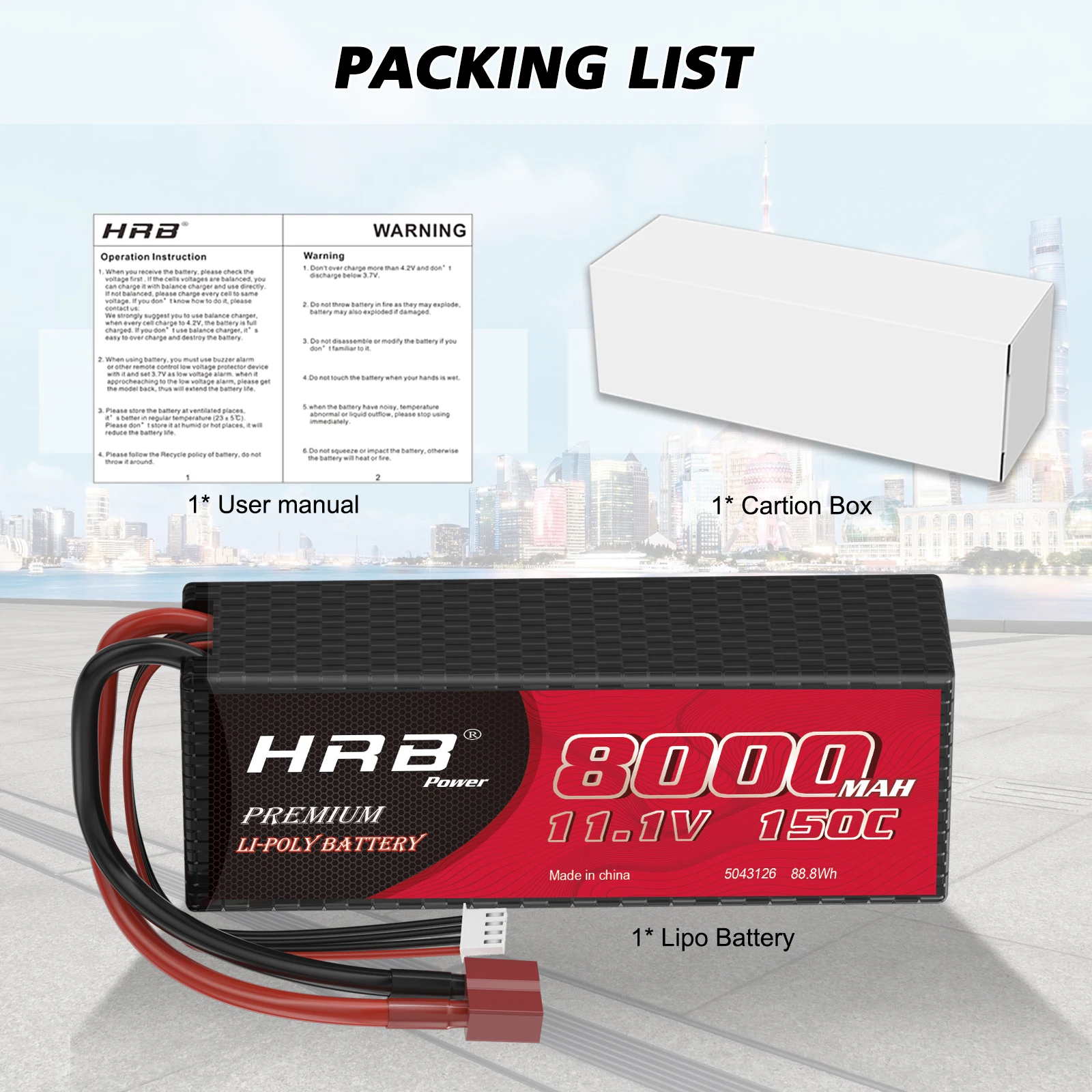 HRB 3S Lipo Battery, PACKING LIST HRB WARNING Dtan haar Mertcr