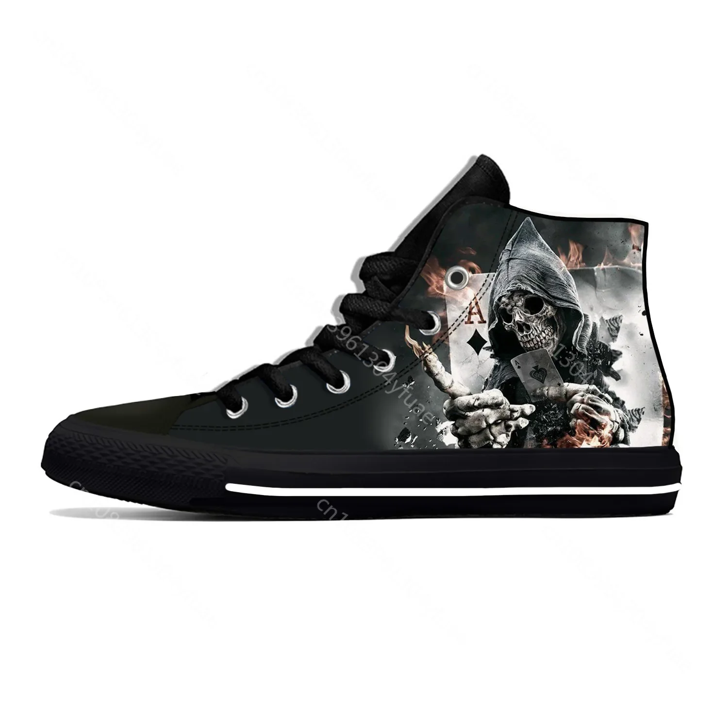 Hot Grim Reaper Death Skull Poker Skeleton Horror Casual Cloth Shoes High Top Lightweight Breathable 3D Print Men Women Sneakers
