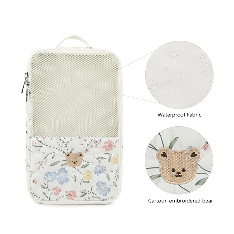 Borsa Organizer per Pannolini con Tasche a Rete a Forma di Orso, Riutilizzabile e Portatile per Viaggi, Contenitore Appendibile per Vestiti e Pannolini dei Bambini - immagine 3