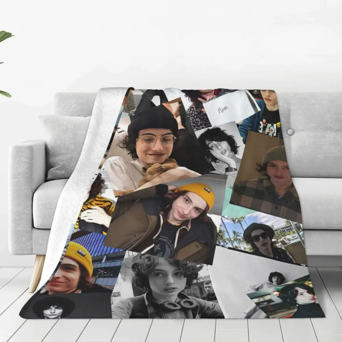 

Finn Wolfhard Collage Blankets Actor Flannel Throw Blanket Home Couch Decoration Soft Warm Bedspreads