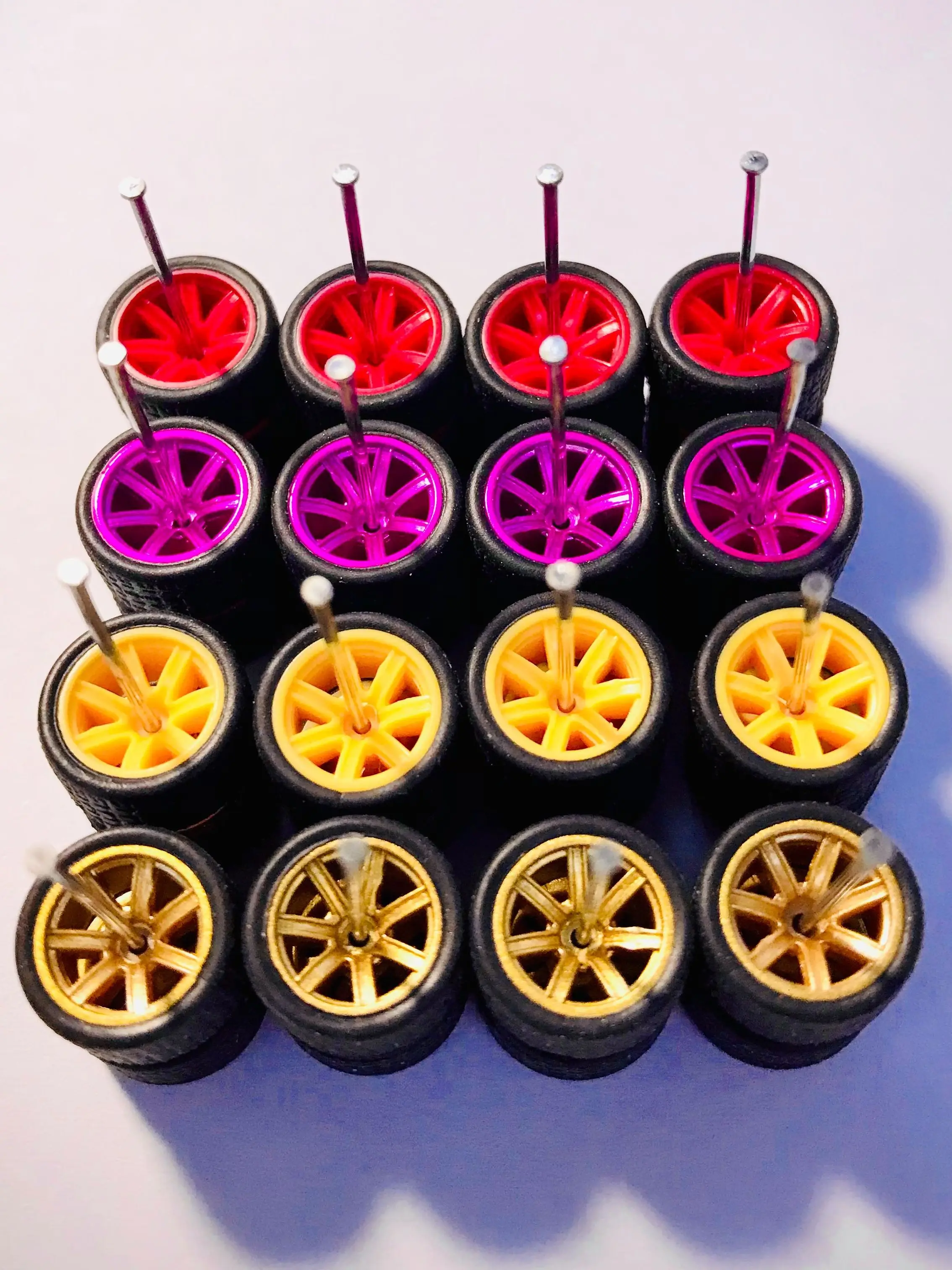 7 Set 1/64 Scale Wheels With Rubber Tires - Multi-Color Rims For Diecast Car Customization