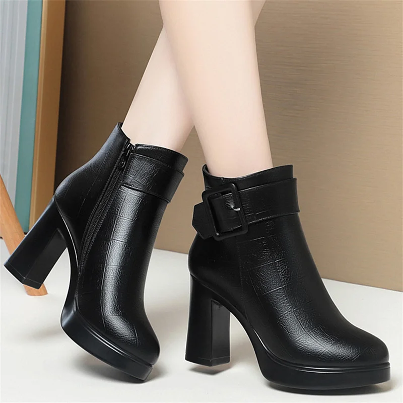 Botines-de-tac-n-alto-grueso-para-mujer-botas-de-cuero-con-decoraci-n ...