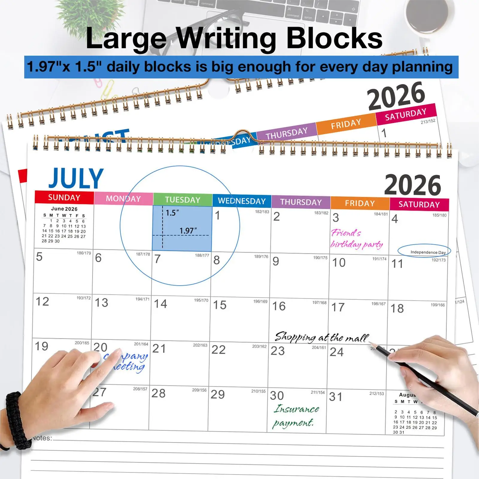 벽걸이 달력 2026-2027년 7월 2026년-12월 2027년 가족 플래너 18개월 달력 가정 사무실 학교 학습 정리용