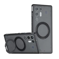 Magnetic Shockproof Phone Case with Rotating Ring Bracket - Matte PC & Soft TPU for ZTE nubia RedMagic 11 Air (Black -with Ring)