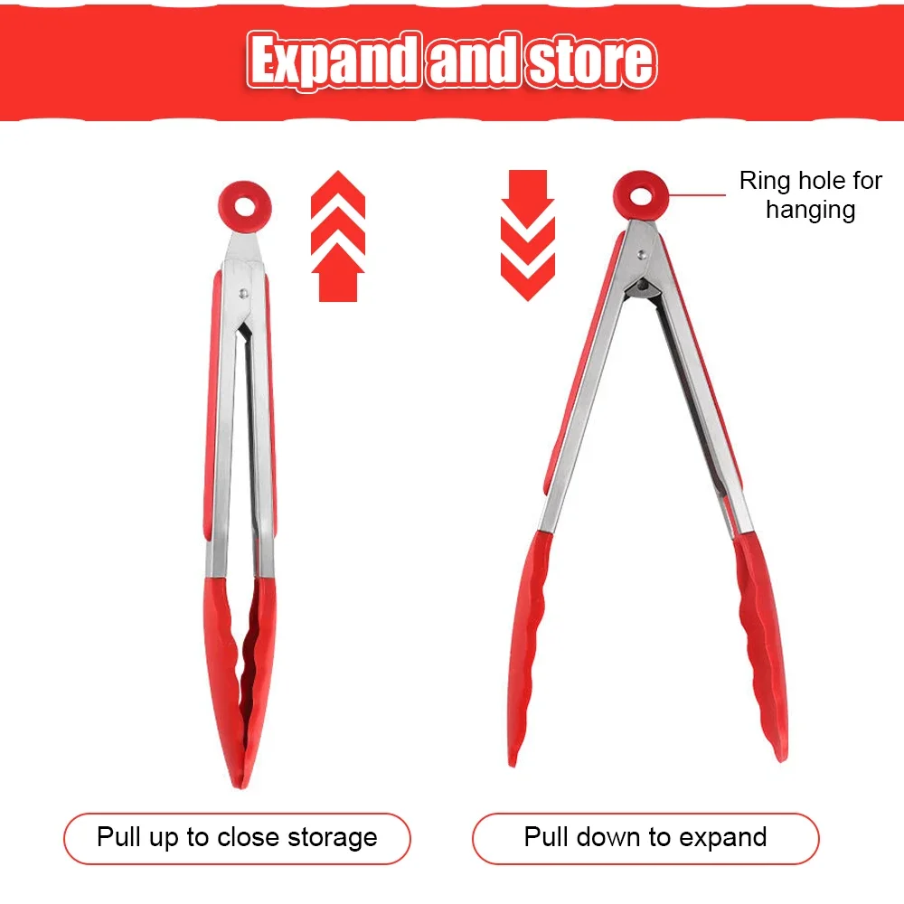 Food Tongs Stainless Steel Kitchen Tongs Silicone Nylon Non-Slip Cooking Clip Clamp BBQ Salad Tools Grill Kitchen Accessories