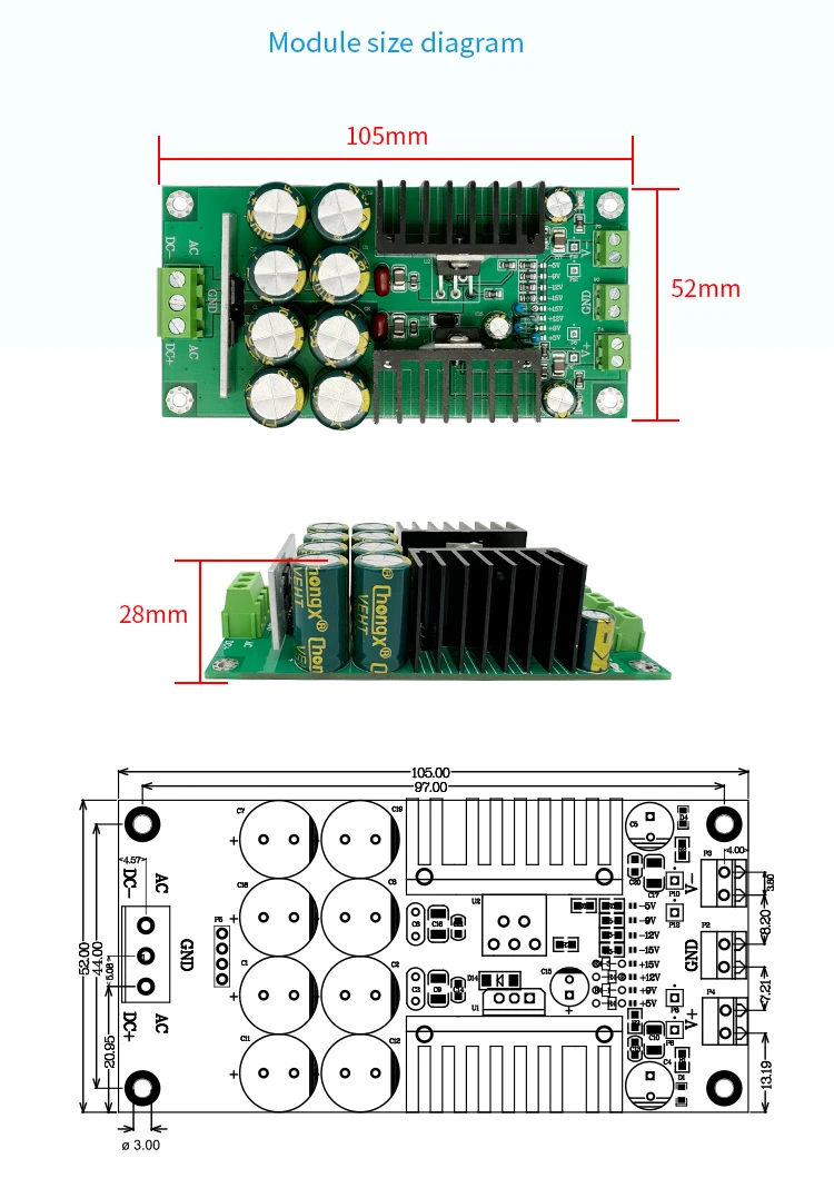High power linear power supply ± 3A, high current 1mV, ultra-low ripple positive
