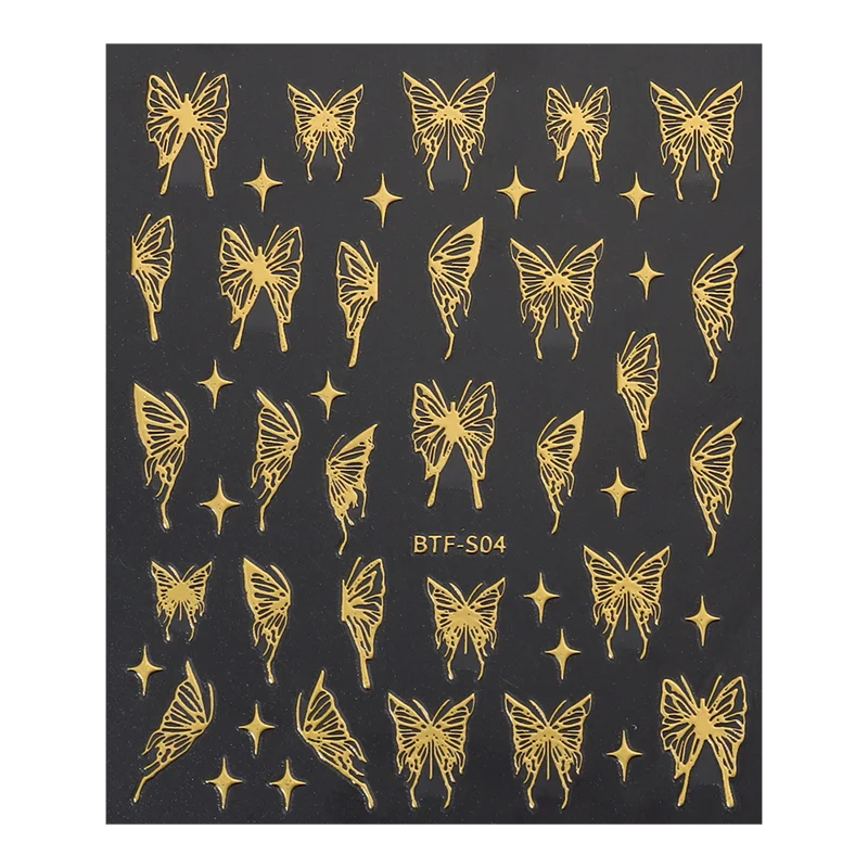 Mix 3 Blatt 3d Aufkleber für Nägel Gold Splitter Roségold Laser Schmetterling Mond Sonne Klebe Schieber diy Nail Art Zubehör – Detail 9