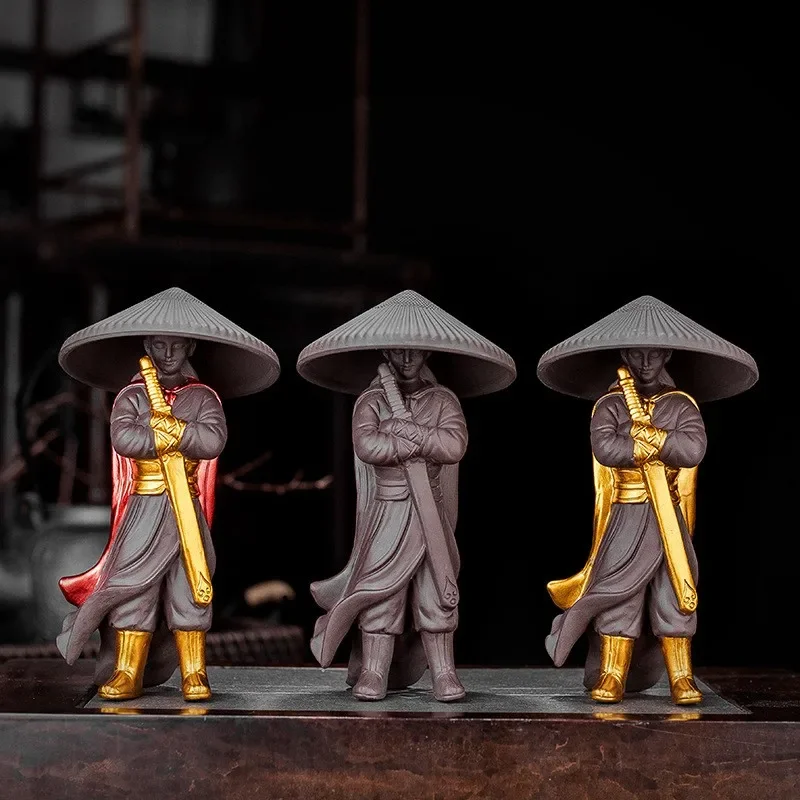 

Фигурка с орнаментом, Классическая китайская Статуэтка для домашнего творчества, стильная традиционная фиолетовая глина Wu Xia, статуэтка, декор кунг-фу