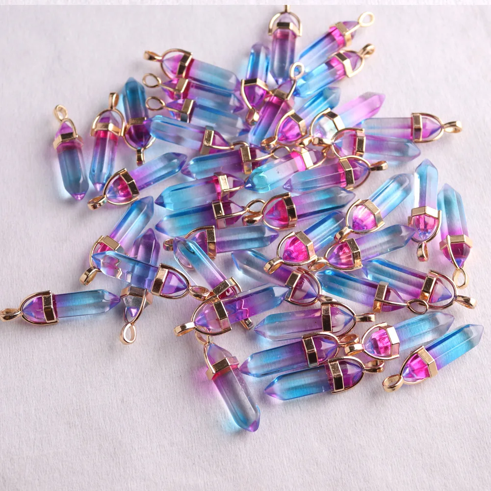 Colored Glass Crystal Bullet hexagon Pendants Charms For Diy Earrings Necklace Jewelry Making