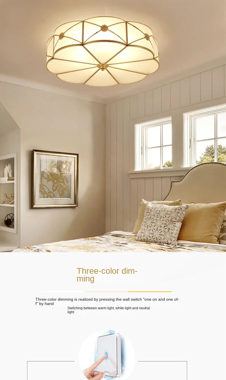 Retro Copper Ceiling Light LED Round Glass Lamp Nordic Bedroom Room Lighting Living Room Study Staircase Entrance Balcony Light
