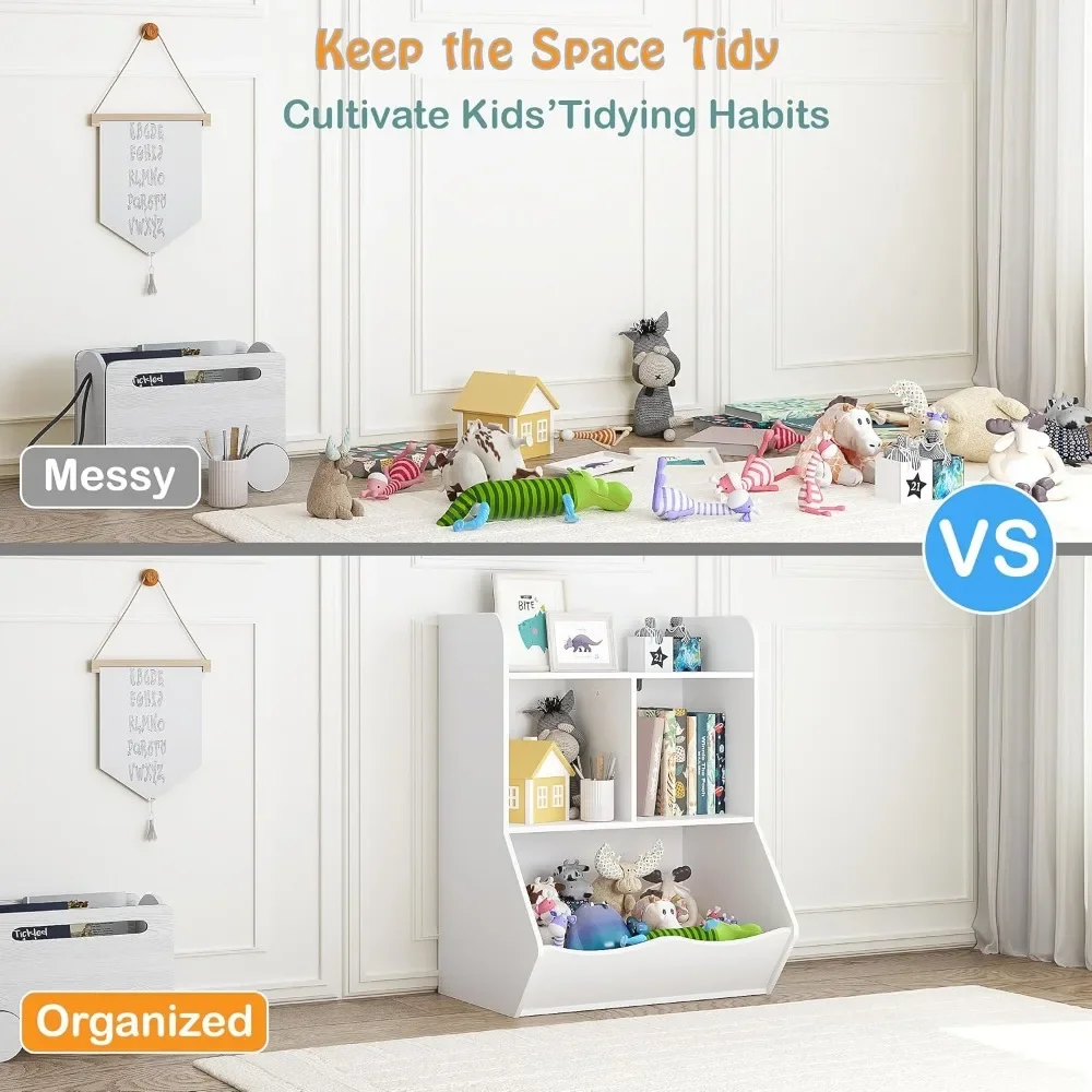Toy Storage Organizer, 40" Kids Toy Storage Cubby with Bins,Toy Boxes and Storage for Playroom,Bedroom,Nursery School 4