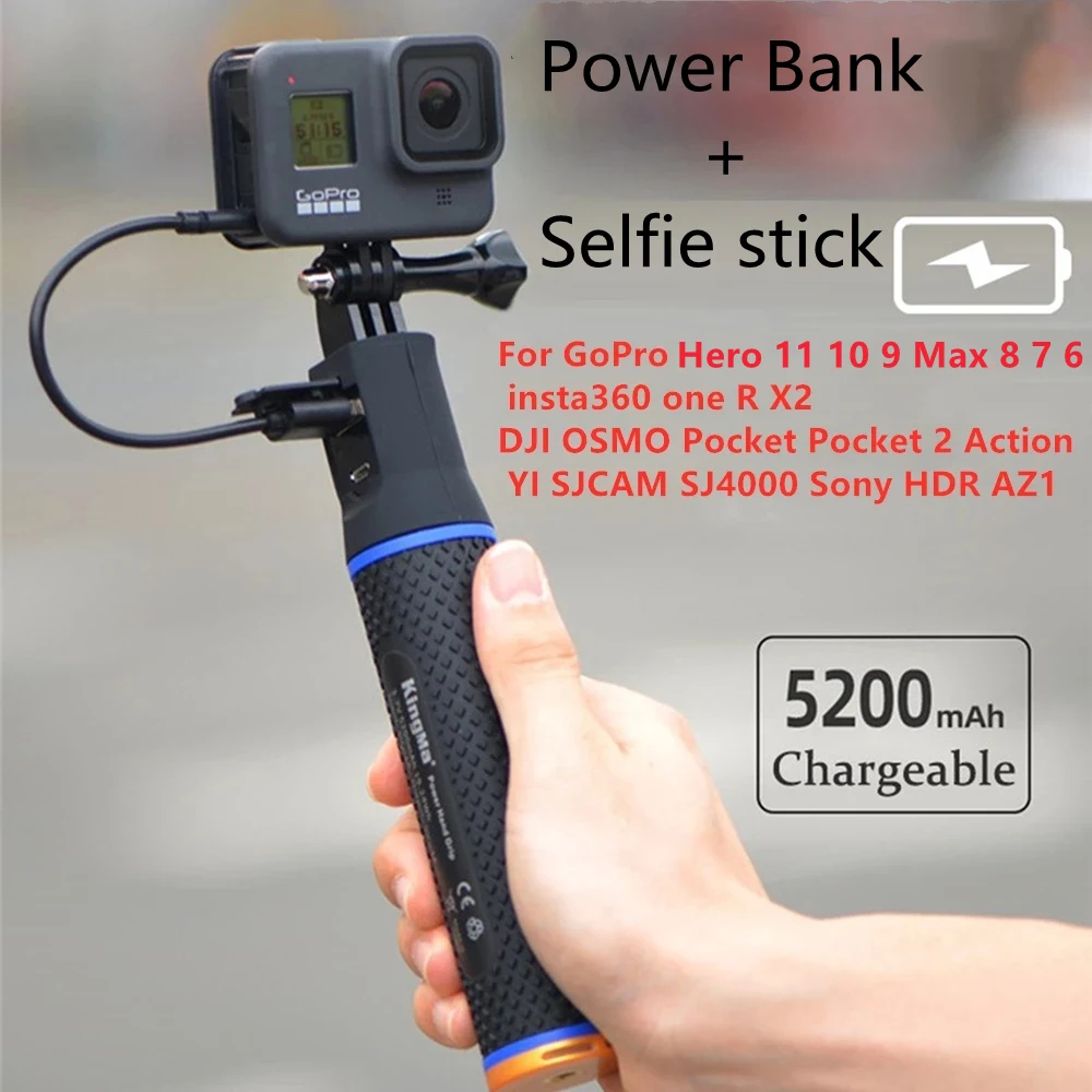 behagelig årsag privatliv Power Bank Hand Grip Action Camera | Gopro Battery Selfie Stick - New 2 In1  Selfie - Aliexpress